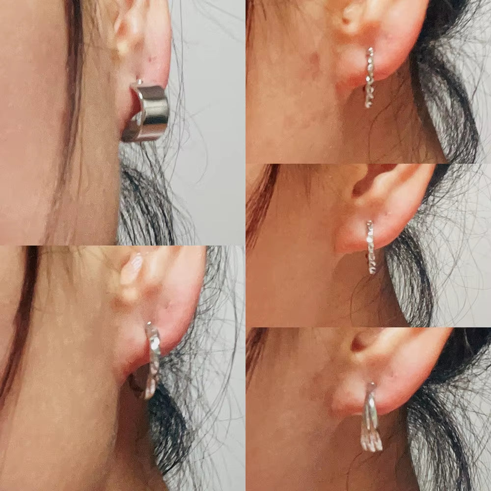 Silver Color Pearl Twist Hoop Earrings Set for Women Jewelry Pendientes Vintage Circle Geometric Dangle Earrings Trendy Gifts