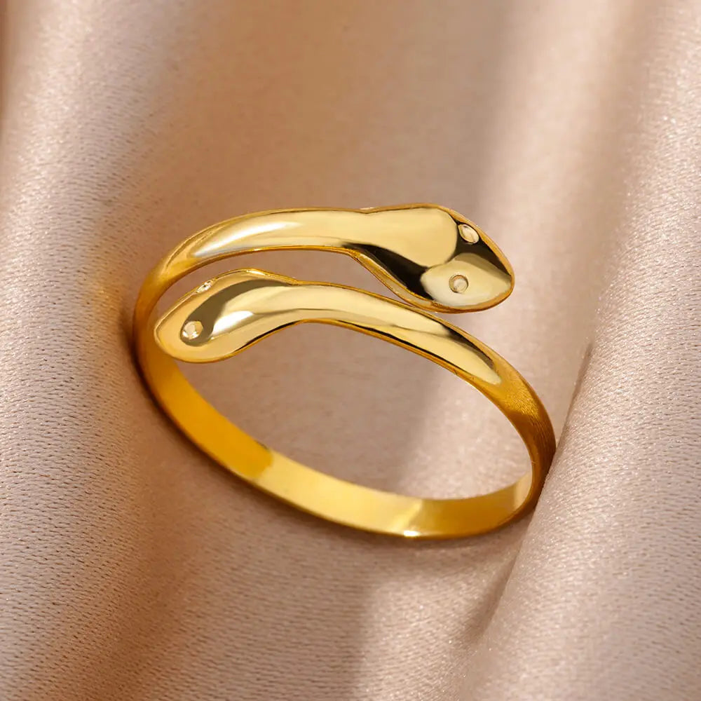 Stainless Steel Rings for Women Jewelry Accessories Simple Vintage Gold Color Electroplated Adjustable Double Layer Wide Ring