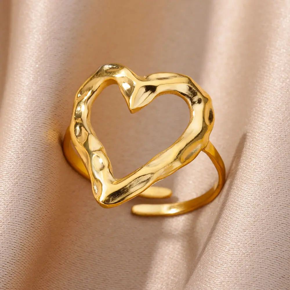 Stainless Steel Rings for Women Jewelry Accessories Simple Vintage Gold Color Electroplated Adjustable Double Layer Wide Ring