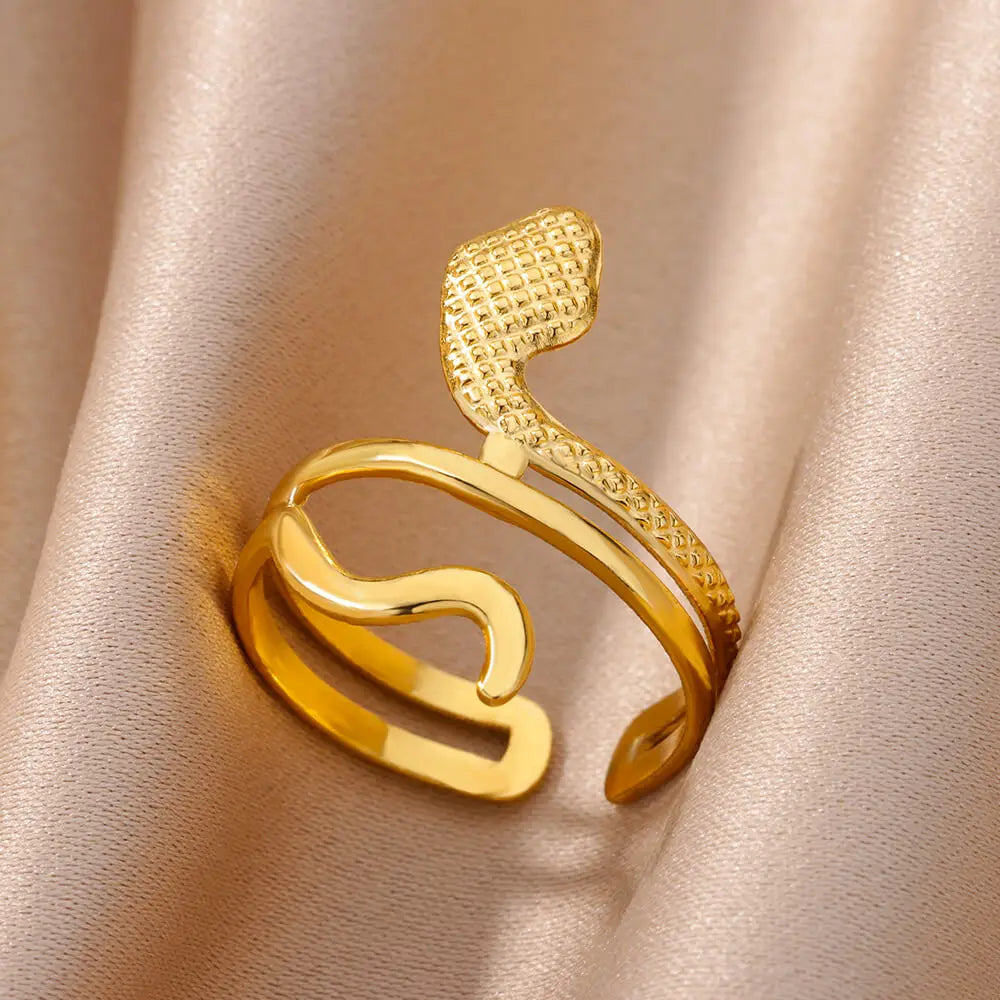 Stainless Steel Rings for Women Jewelry Accessories Simple Vintage Gold Color Electroplated Adjustable Double Layer Wide Ring