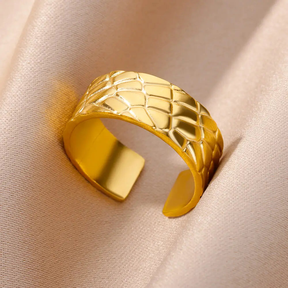 Stainless Steel Rings for Women Jewelry Accessories Simple Vintage Gold Color Electroplated Adjustable Double Layer Wide Ring