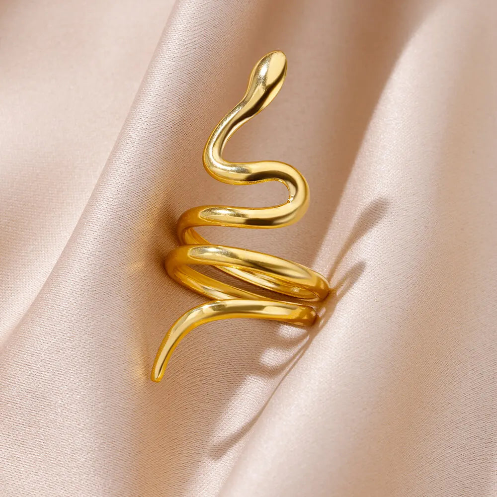 Stainless Steel Rings for Women Jewelry Accessories Simple Vintage Gold Color Electroplated Adjustable Double Layer Wide Ring