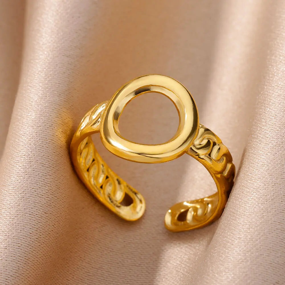 Stainless Steel Rings for Women Jewelry Accessories Simple Vintage Gold Color Electroplated Adjustable Double Layer Wide Ring