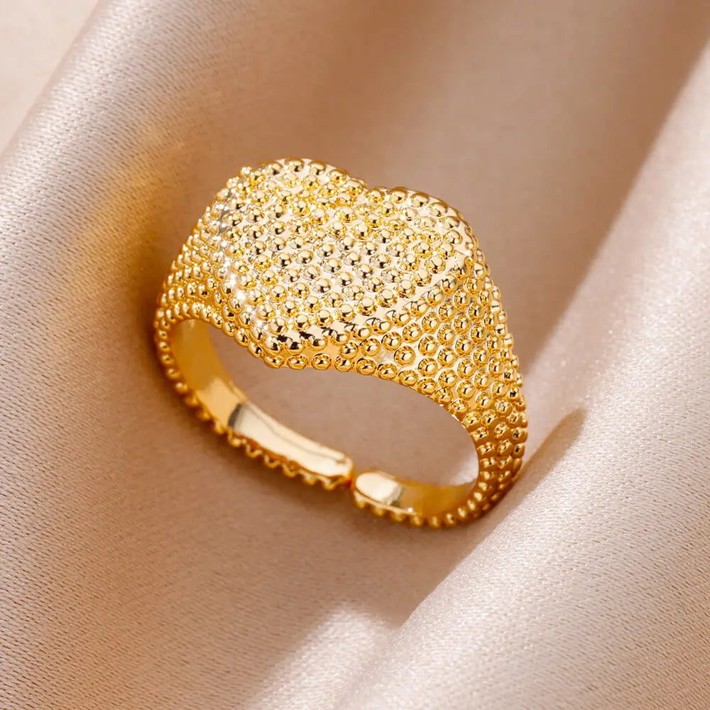 Stainless Steel Rings for Women Jewelry Accessories Simple Vintage Gold Color Electroplated Adjustable Double Layer Wide Ring