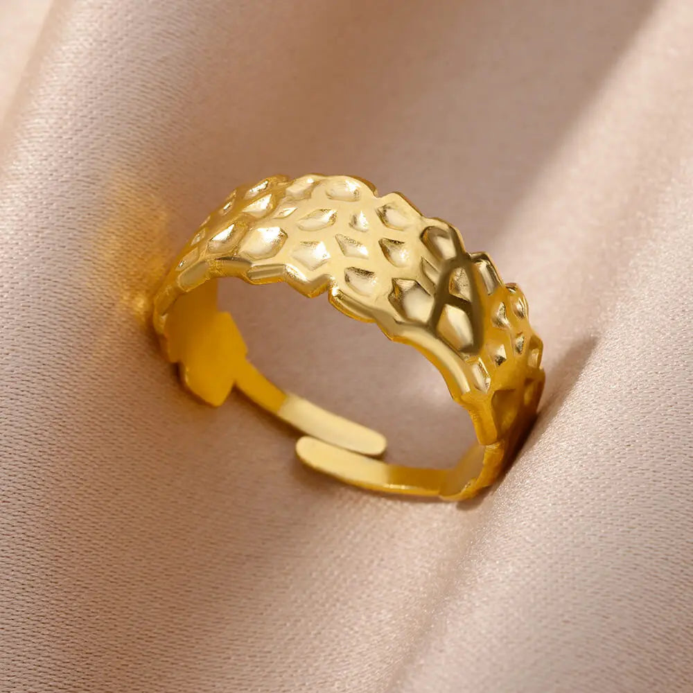 Stainless Steel Rings for Women Jewelry Accessories Simple Vintage Gold Color Electroplated Adjustable Double Layer Wide Ring