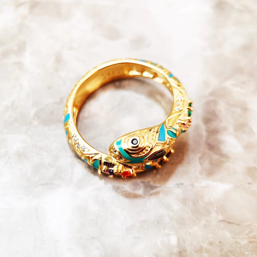 Golden Magical Snake Ring Europe Fashion Classic Jewerly for Women Gift in 925 Sterling Silver